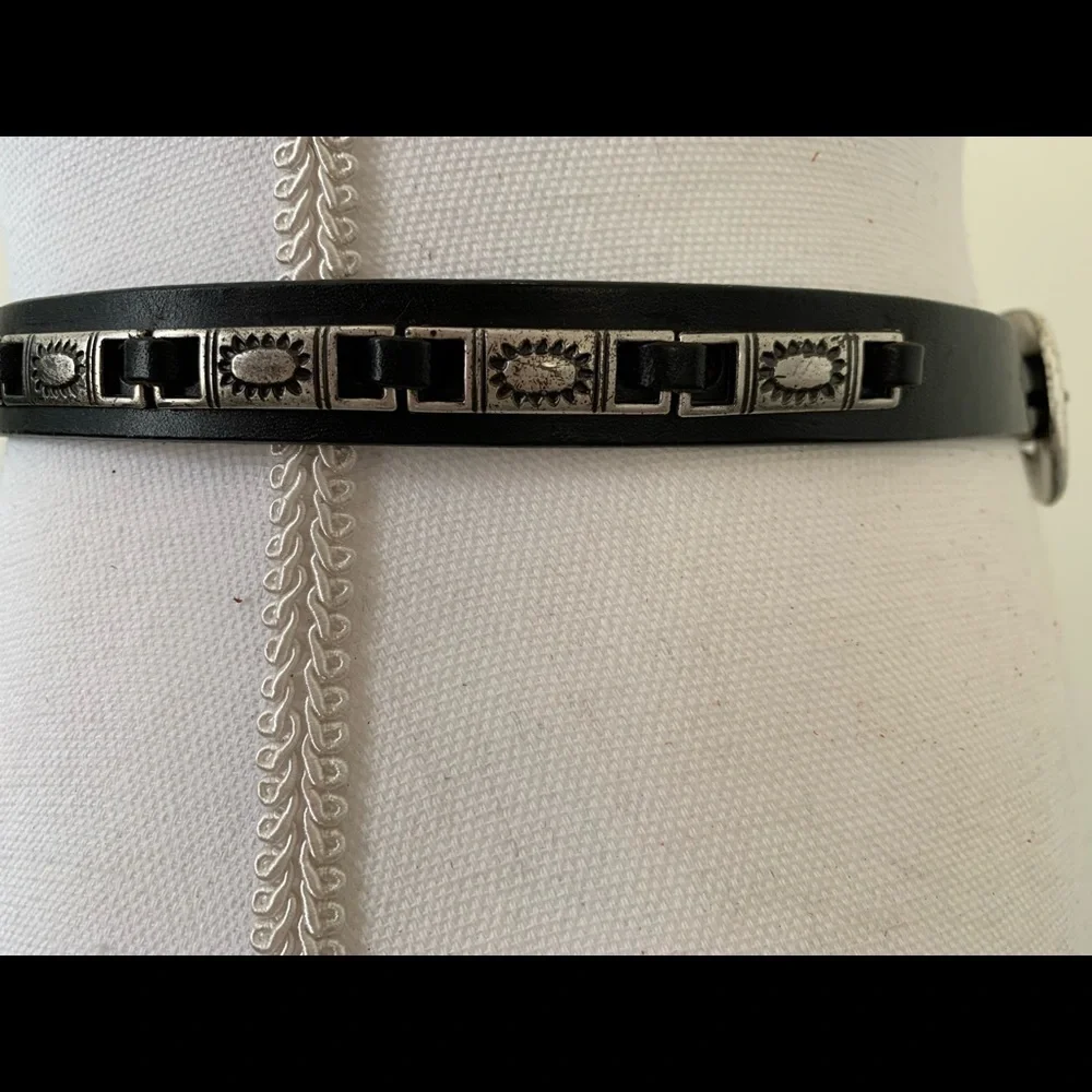 Black Leather Belt with Silver Buckle